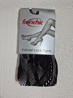 Frenchic Womans Queen 3X/4X Black Fishnet Lace Tights Floral Leaf Nature Pattern